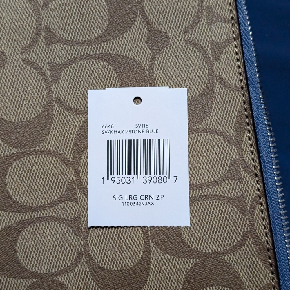Coach Large Corner Zip Wristlet Khaki/Stone Blue (NWT) - Picture 7 of 8
